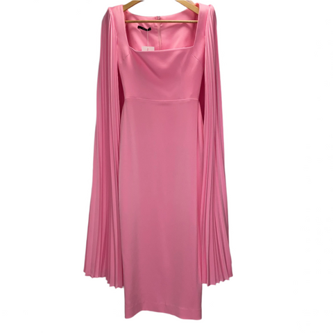 Alex Perry £2786 Sugar Pink Crepe Satin Plisse Cape Dress XXS