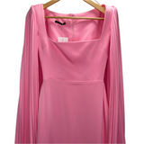 Alex Perry £2786 Sugar Pink Crepe Satin Plisse Cape Dress XXS