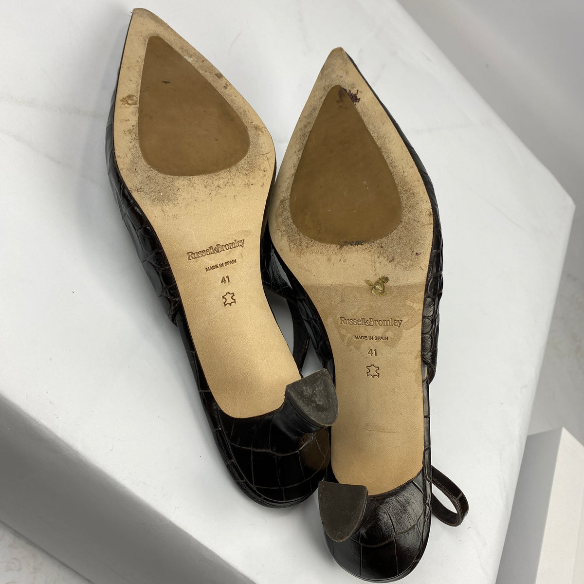 Russell & Bromley £250  Brown Mock Croc Slingbacks 41
