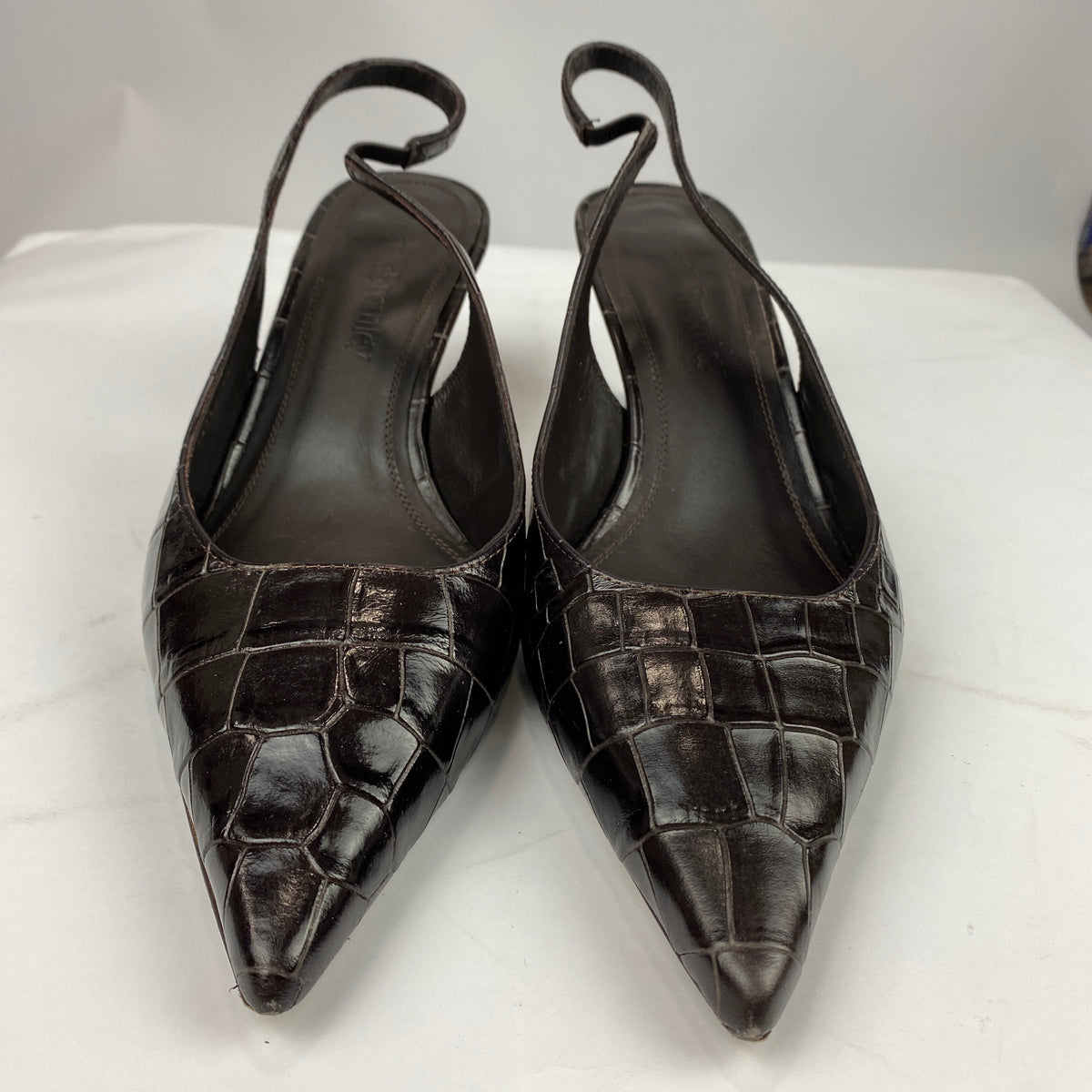 Russell & Bromley £250  Brown Mock Croc Slingbacks 41