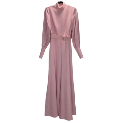 Emilia Wickstead Pink Crepe Turtleneck Belted Jumpsuit XS