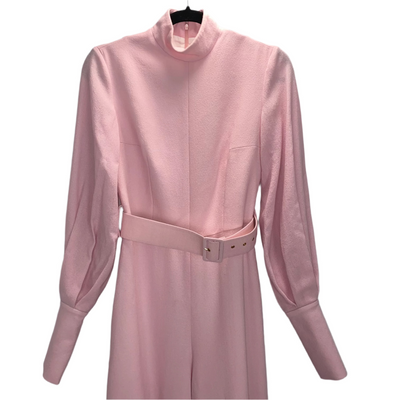 Emilia Wickstead Pink Crepe Turtleneck Belted Jumpsuit XS