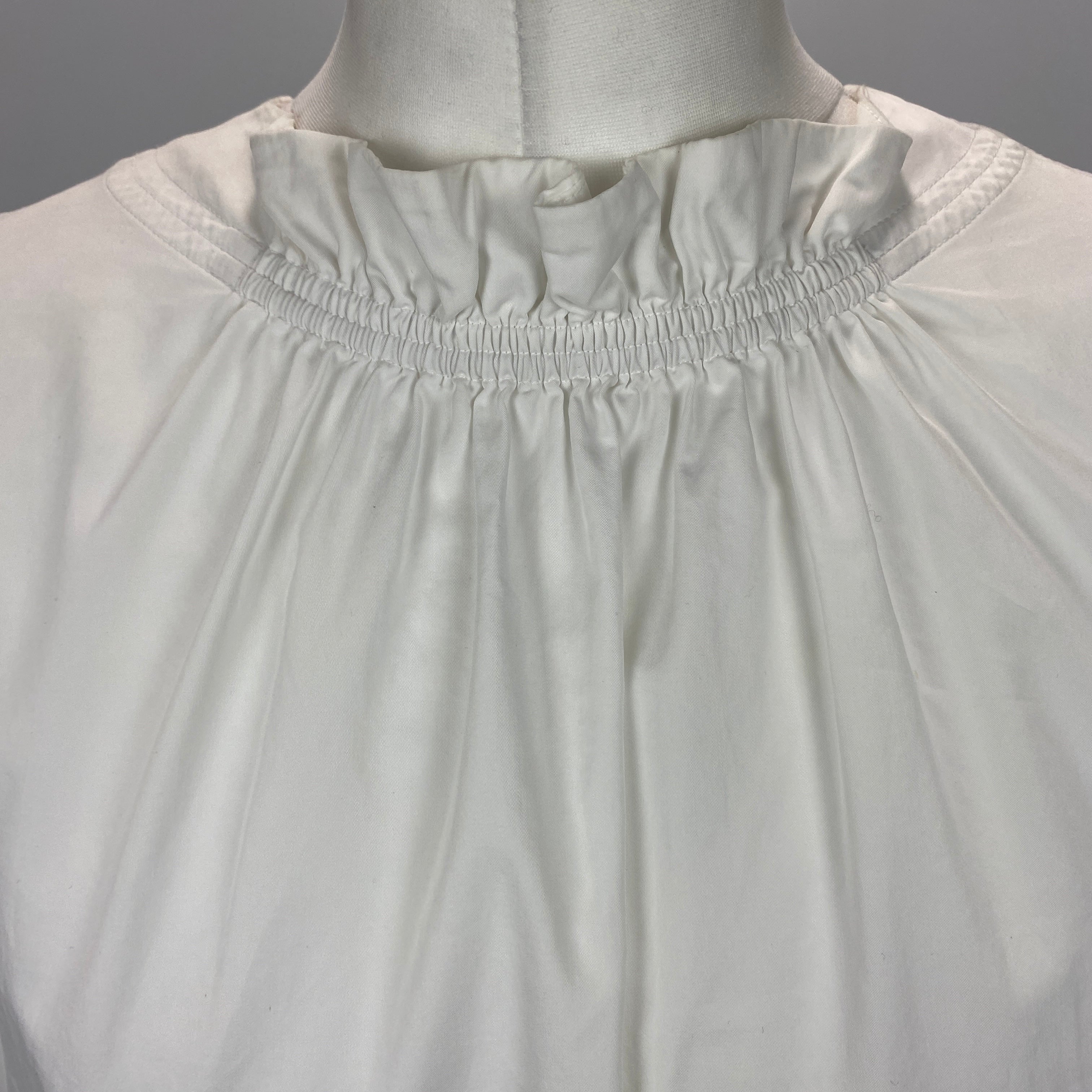 Tibi White Elasticated Neck Cotton Poplin Blouse XS