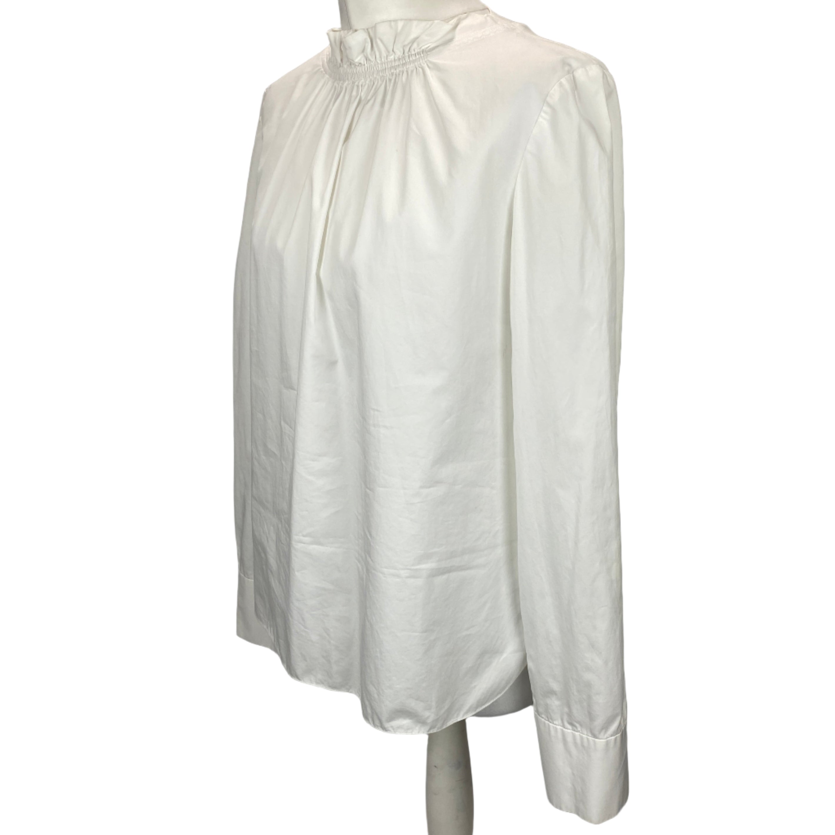 Tibi White Elasticated Neck Cotton Poplin Blouse XS