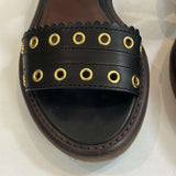 See By Chloe £395 Black Leather Eyelet Flat Sandals 37