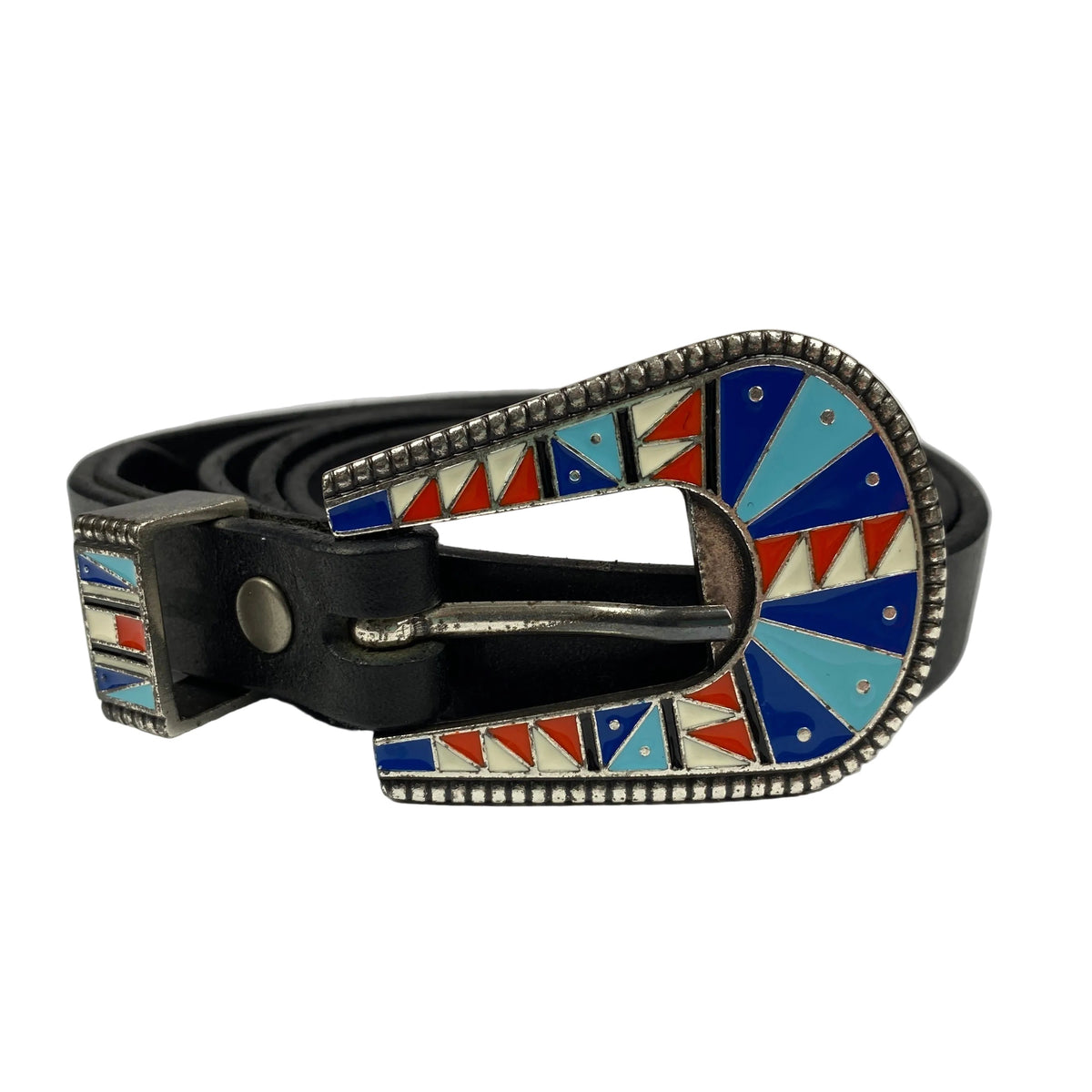 Alanui New Black Leather Western Enamelled Buckle Belt S
