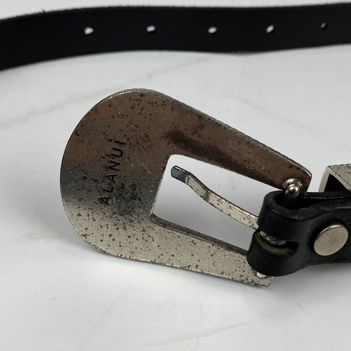 Alanui New Black Leather Western Enamelled Buckle Belt S