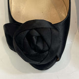 Prada Black Silk Rosette Detail Peeptoe Heels 37