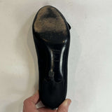 Prada Black Silk Rosette Detail Peeptoe Heels 37