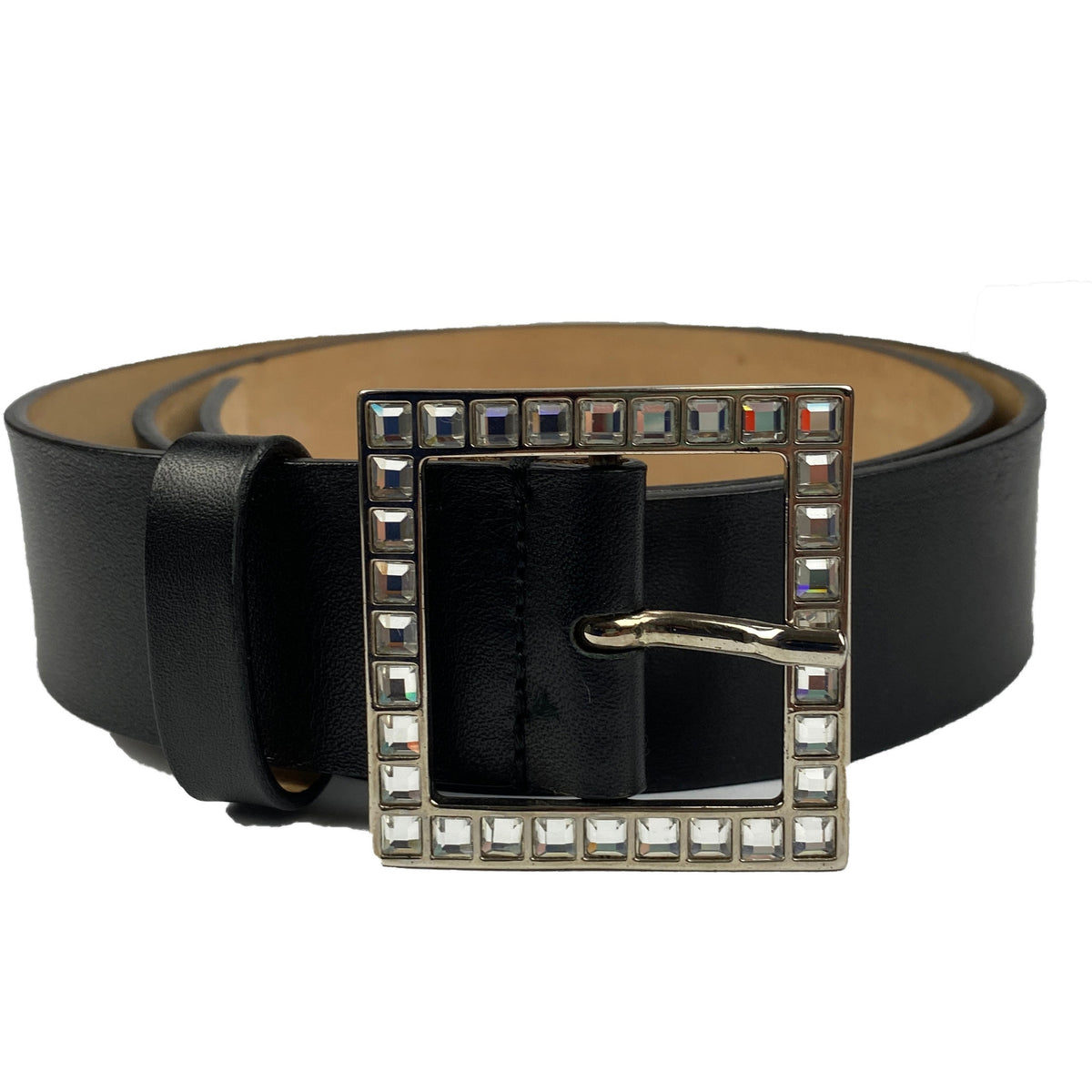 Armani Collezioni Black Leather Crystal Buckle Belt XS
