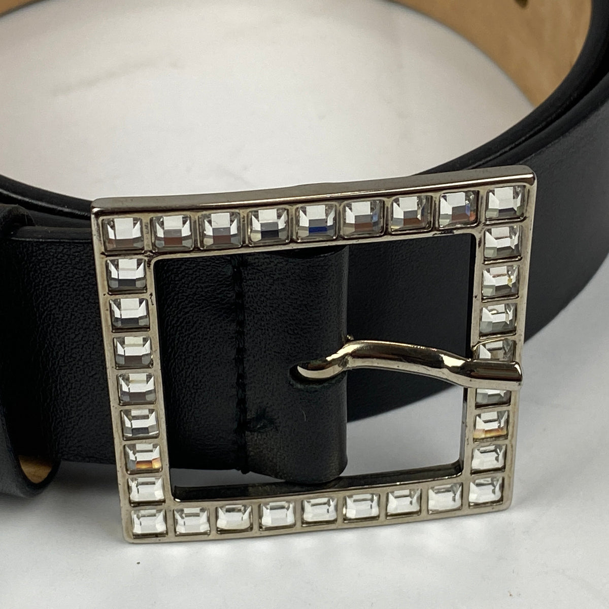 Armani Collezioni Black Leather Crystal Buckle Belt XS