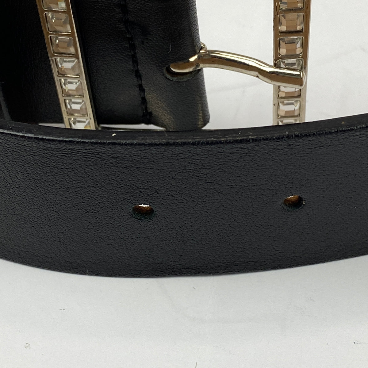Armani Collezioni Black Leather Crystal Buckle Belt XS