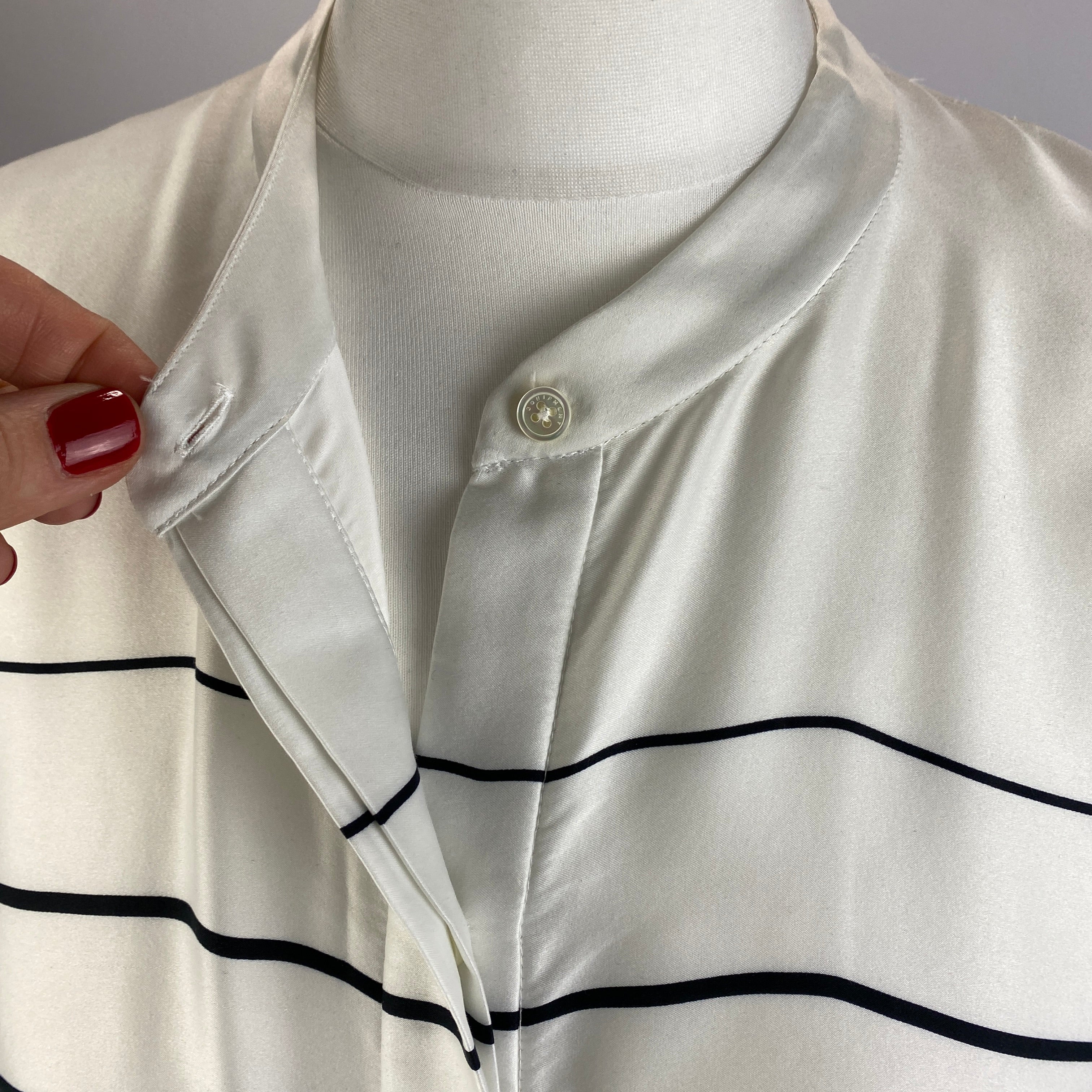 Equipment Midnight & Ivory Stripe Longline Silk Tunic Shirt L