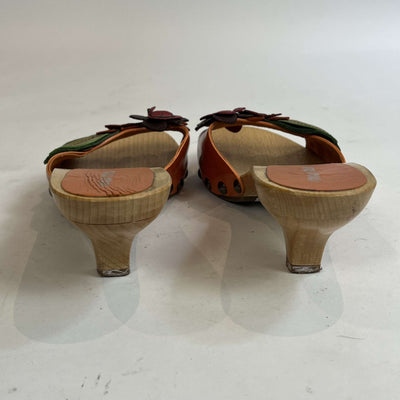 Miu Miu Orange Floral Wooden Heel Mules 37