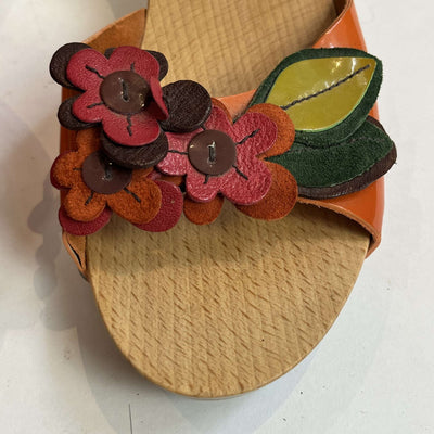 Miu Miu Orange Floral Wooden Heel Mules 37