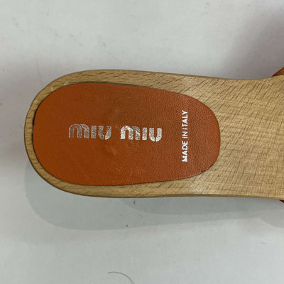 Miu Miu Orange Floral Wooden Heel Mules 37