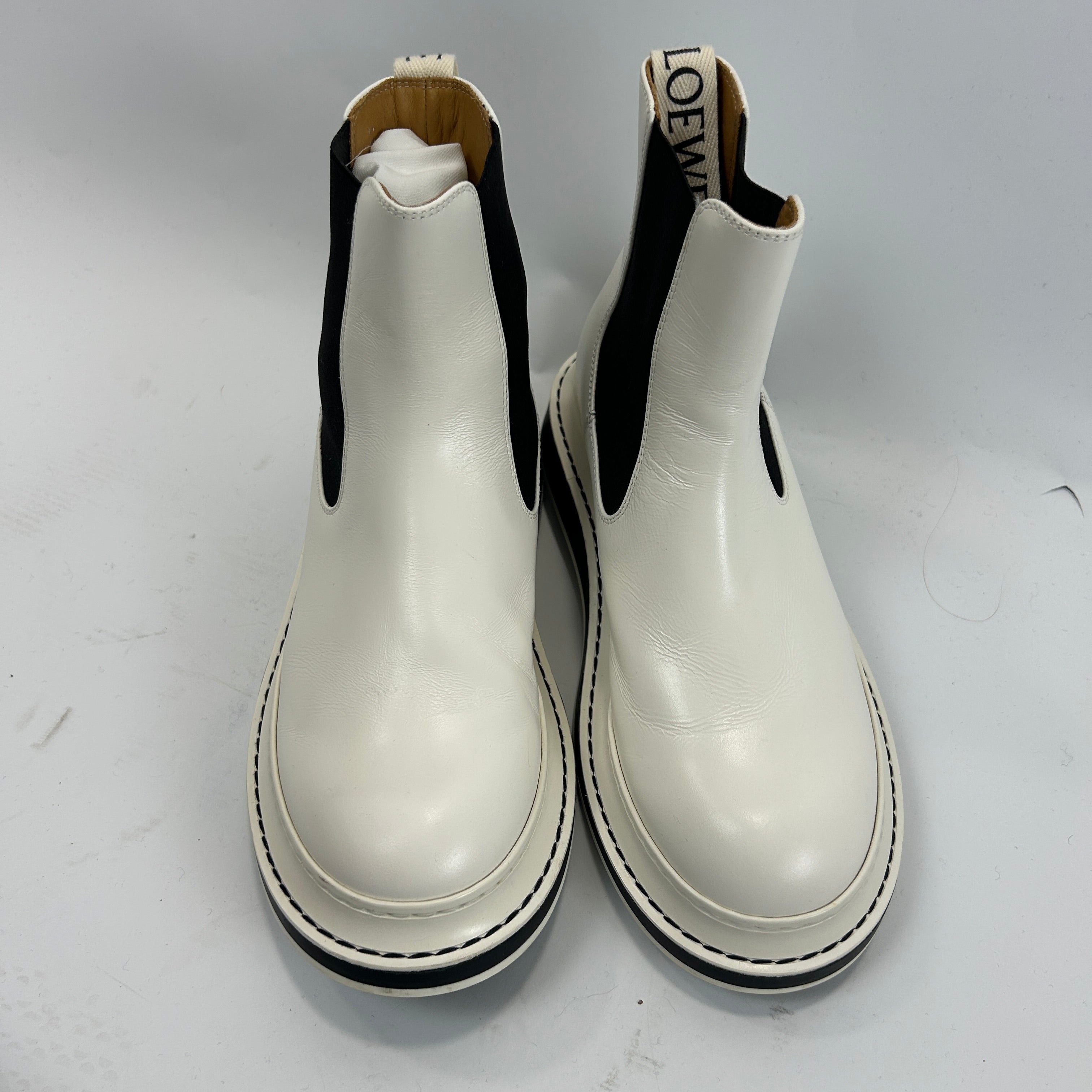 Loewe £630 Soft White Leather Chelsea Boots 37