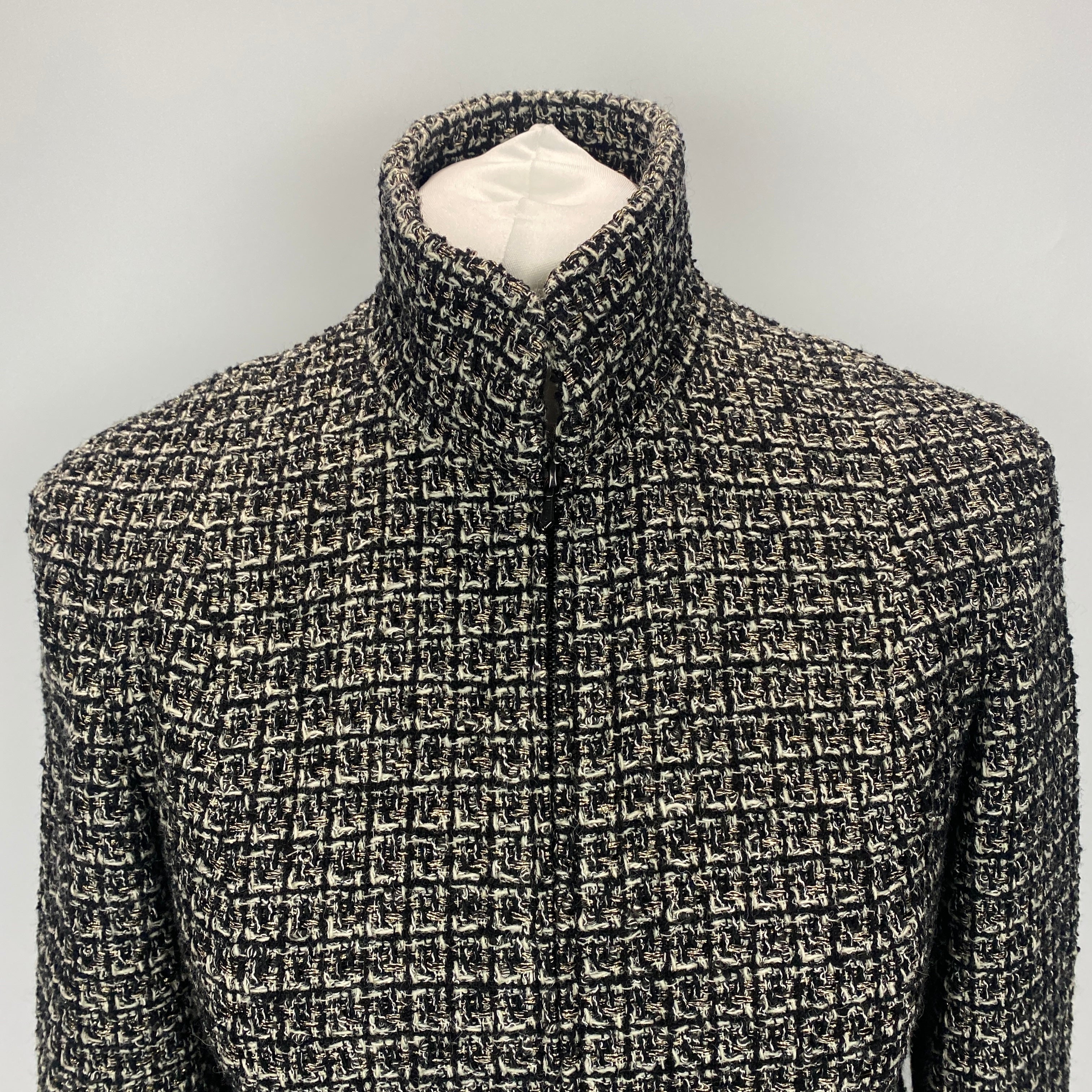 Chanel Monochrome & Gold Tweed Zippered Jacket XXS/XS