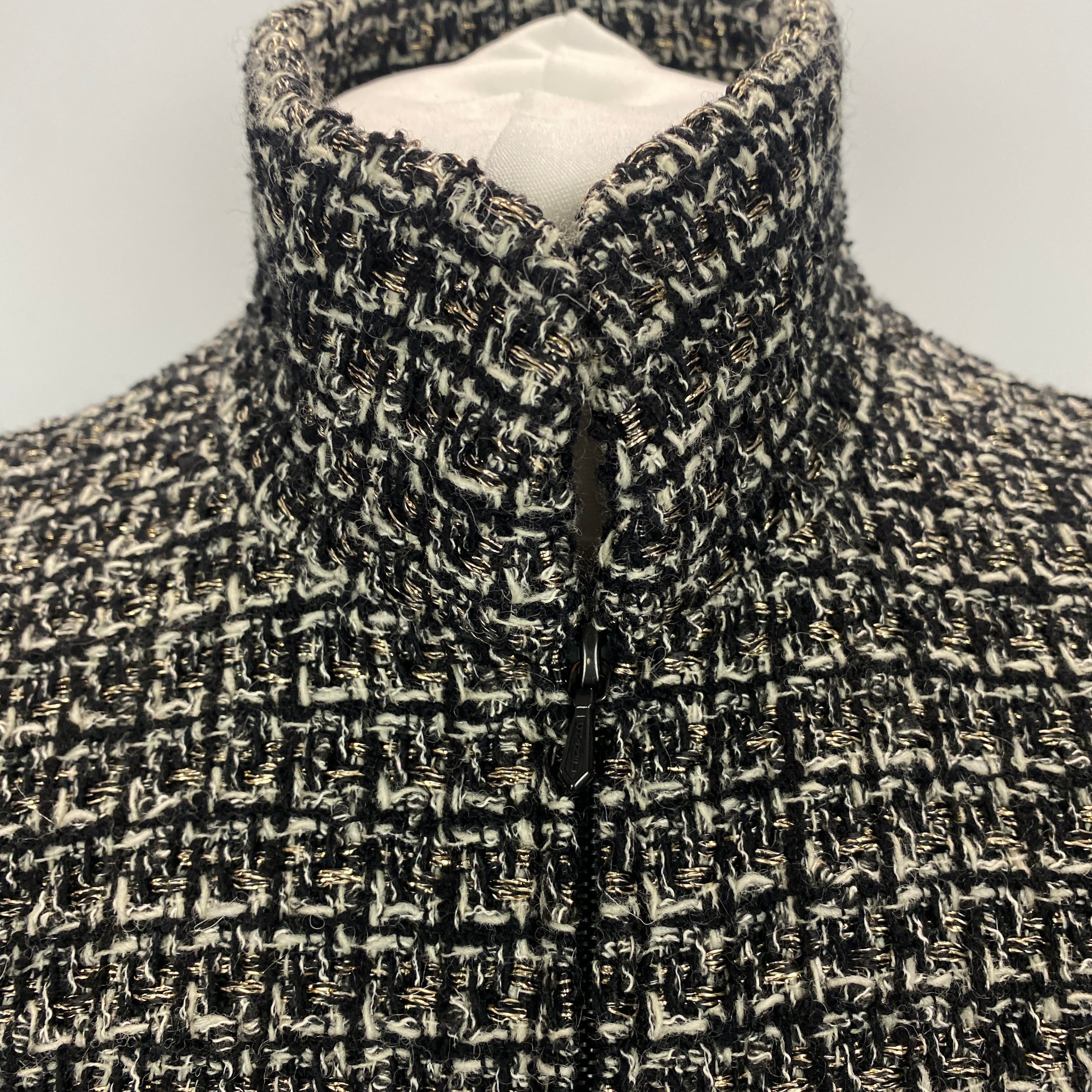 Chanel Monochrome & Gold Tweed Zippered Jacket XXS/XS
