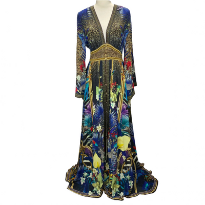 Camilla £878 Black Lily& Leopard Print Silk Maxi Dress XS