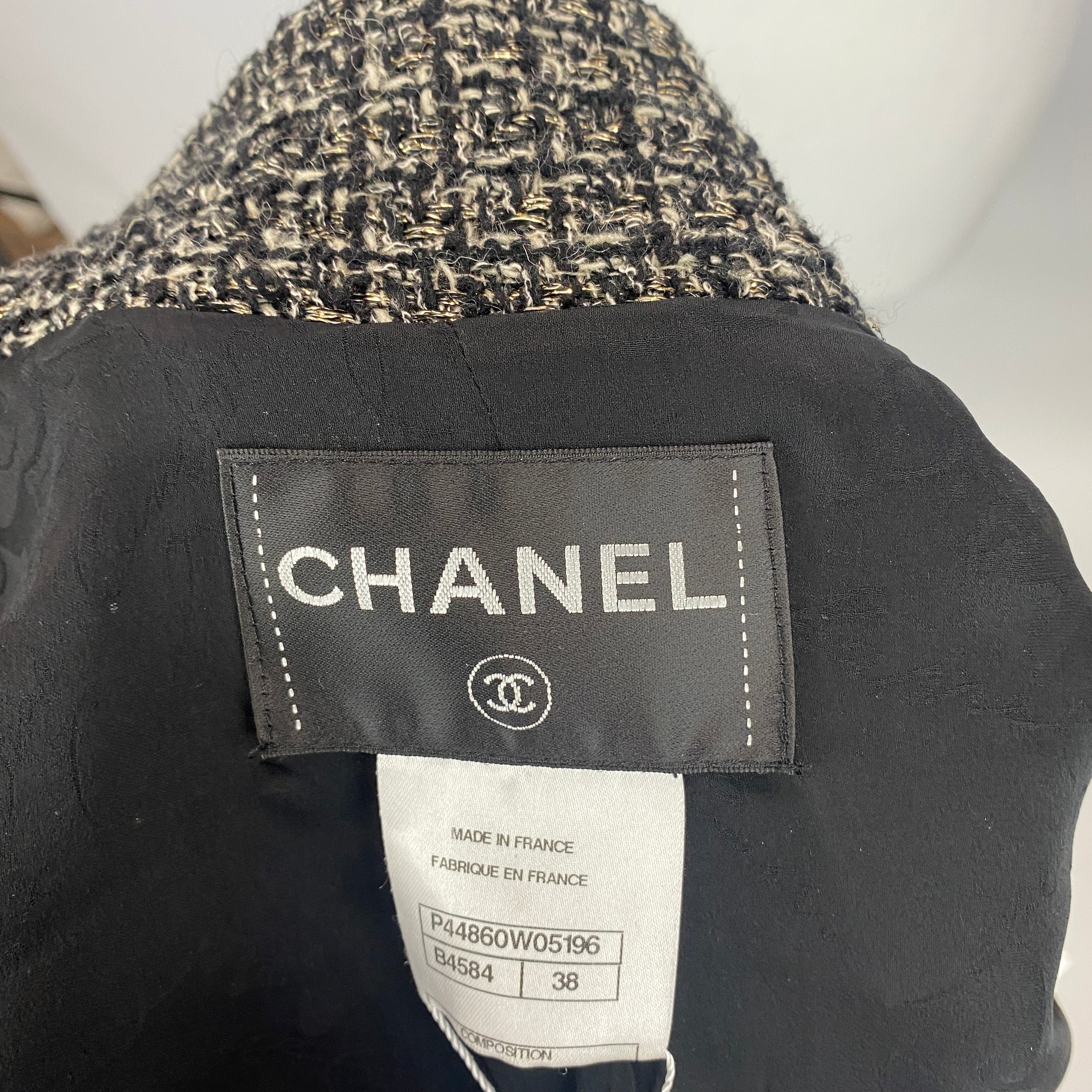 Chanel Monochrome & Gold Tweed Zippered Jacket XXS/XS