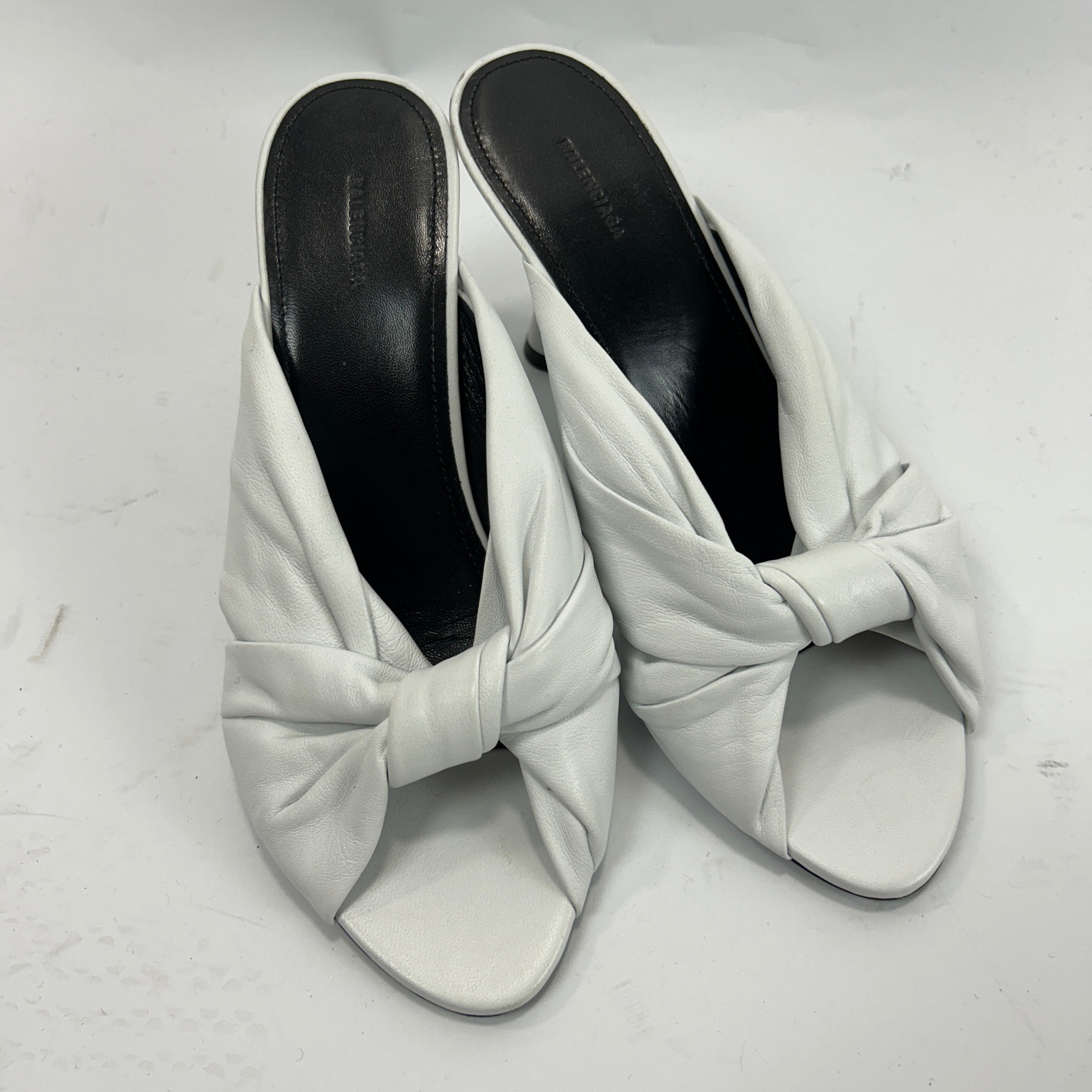 Balenciaga £595 Ivory Drapy Leather 80mm Mules 38