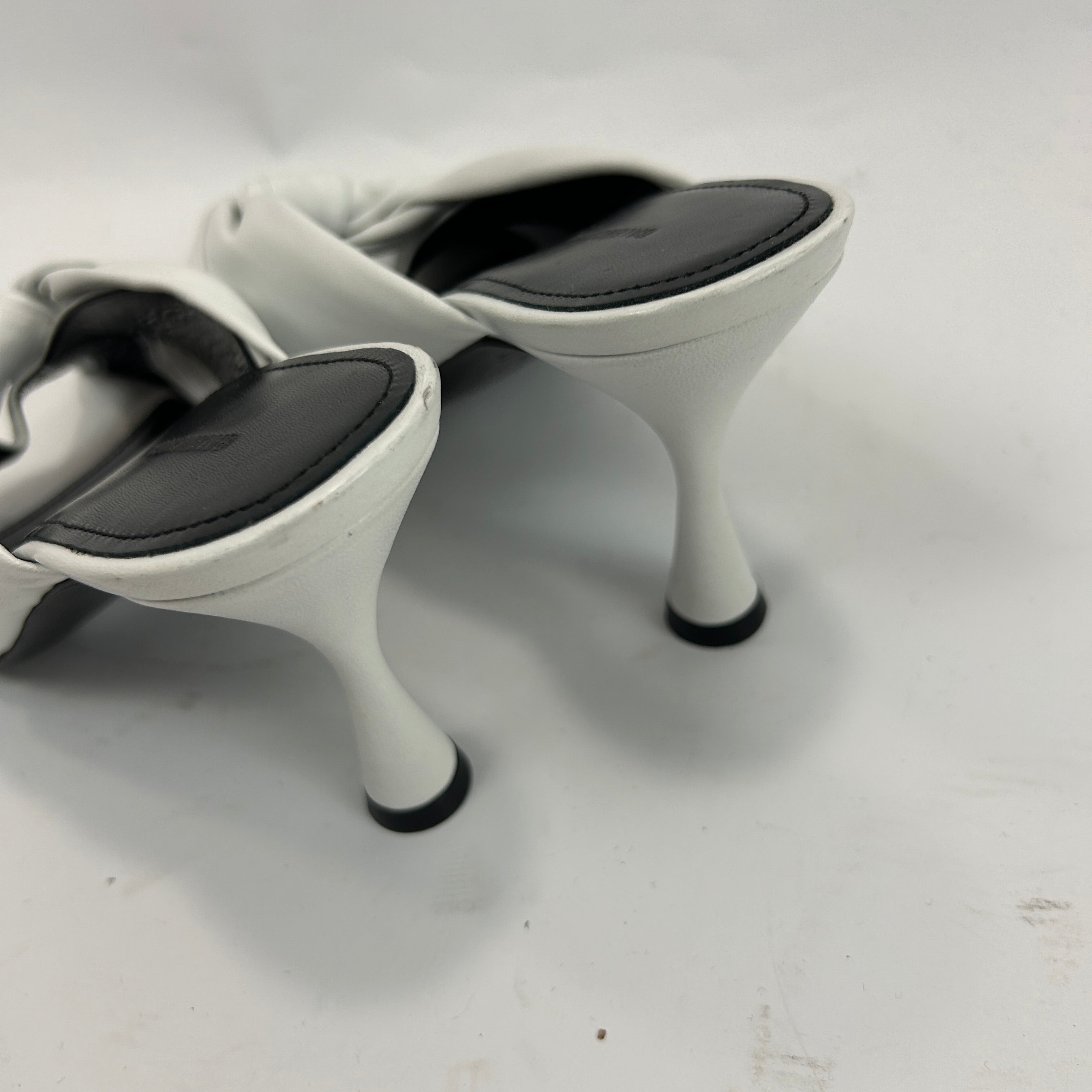 Balenciaga £595 Ivory Drapy Leather 80mm Mules 38