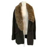 Vanessa Bruno Charcoal Wool & Shearling Collar Long Jacket S