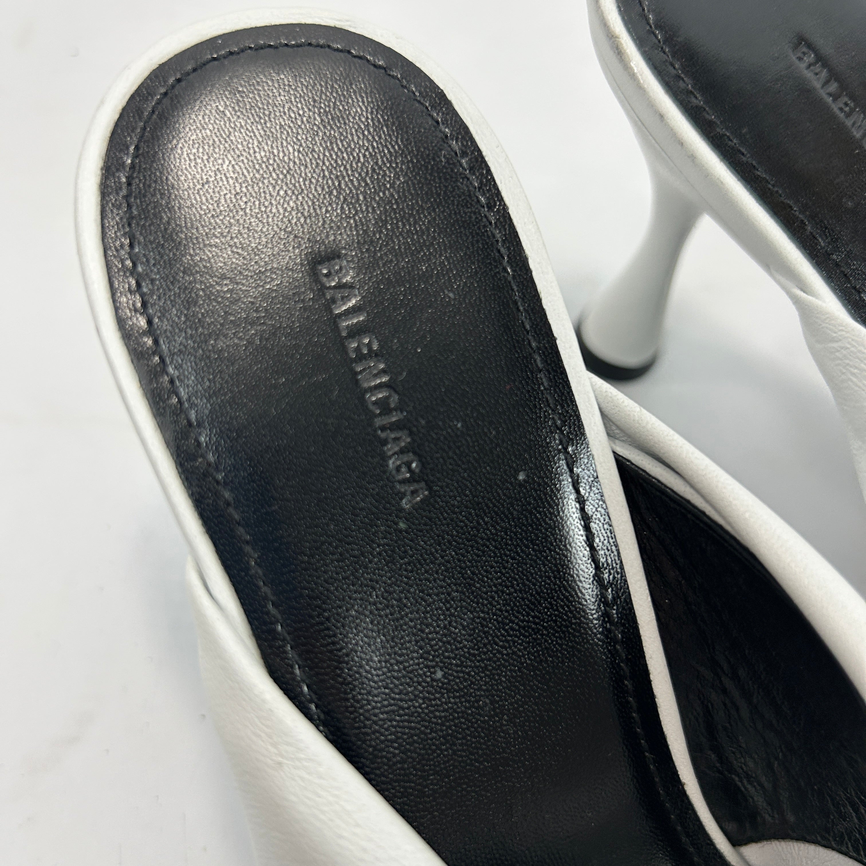 Balenciaga £595 Ivory Drapy Leather 80mm Mules 38