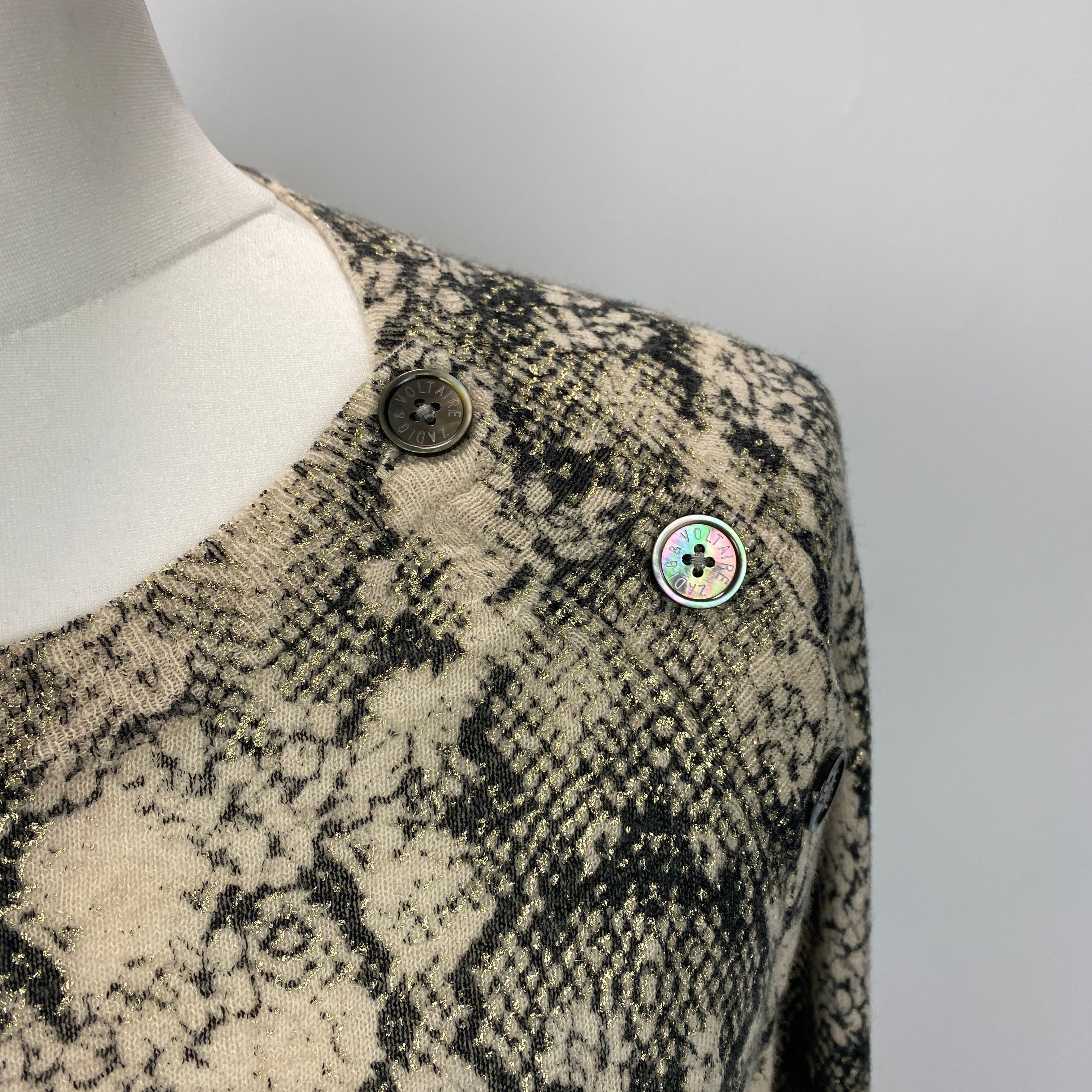 Zadig & Voltaire Black Snakeskin Print Cashmere Sweater S
