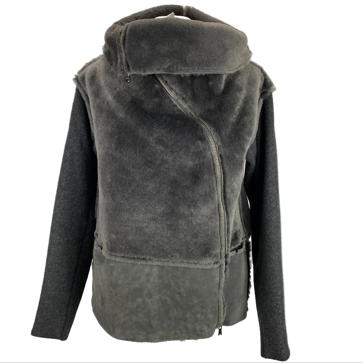 Transit New £1010 Charcoal Shearling & Wool Biker Jacket S