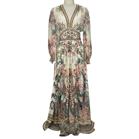 Camilla £878 Cream Bouquet Print Silk Maxi Dress XS