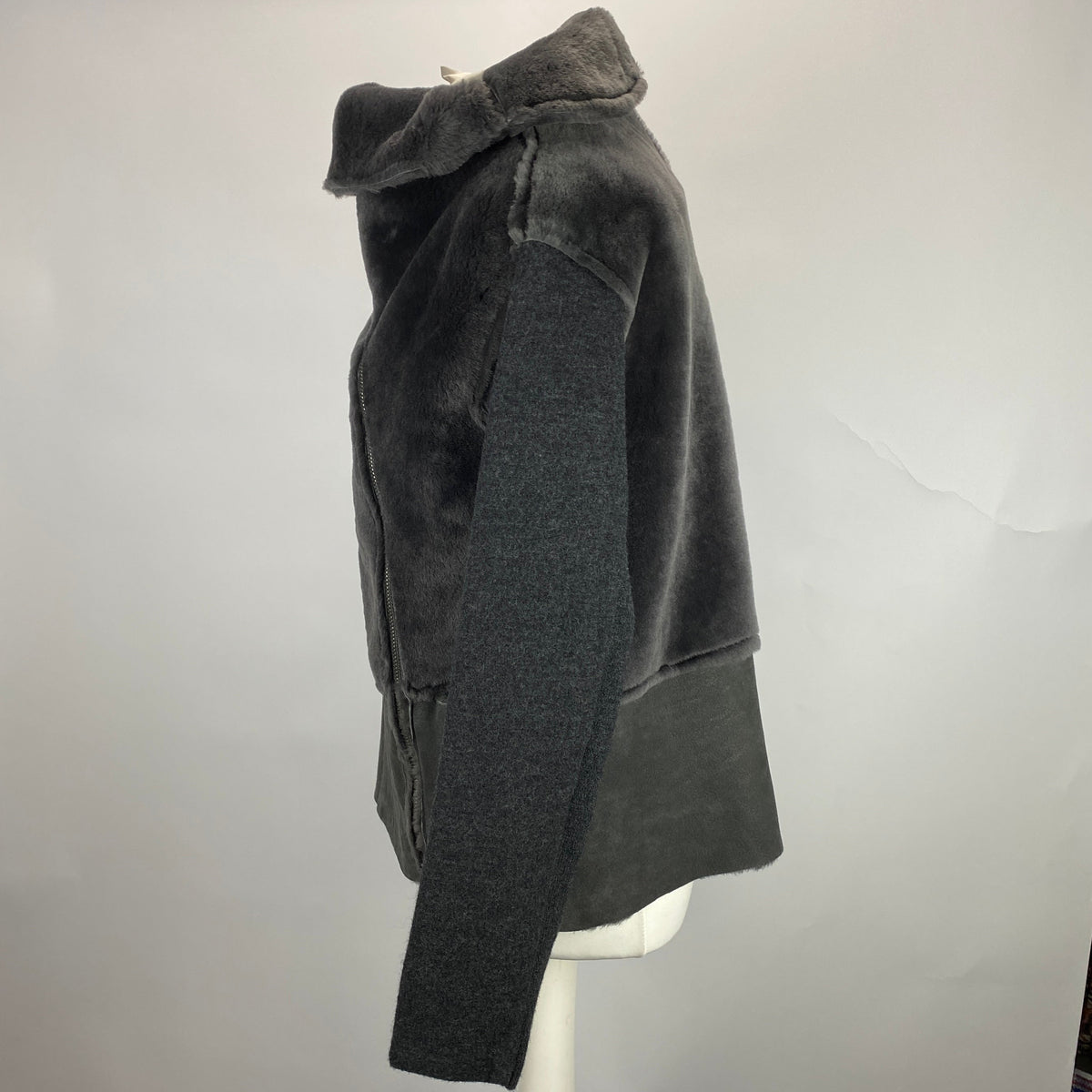 Transit New £1010 Charcoal Shearling & Wool Biker Jacket S