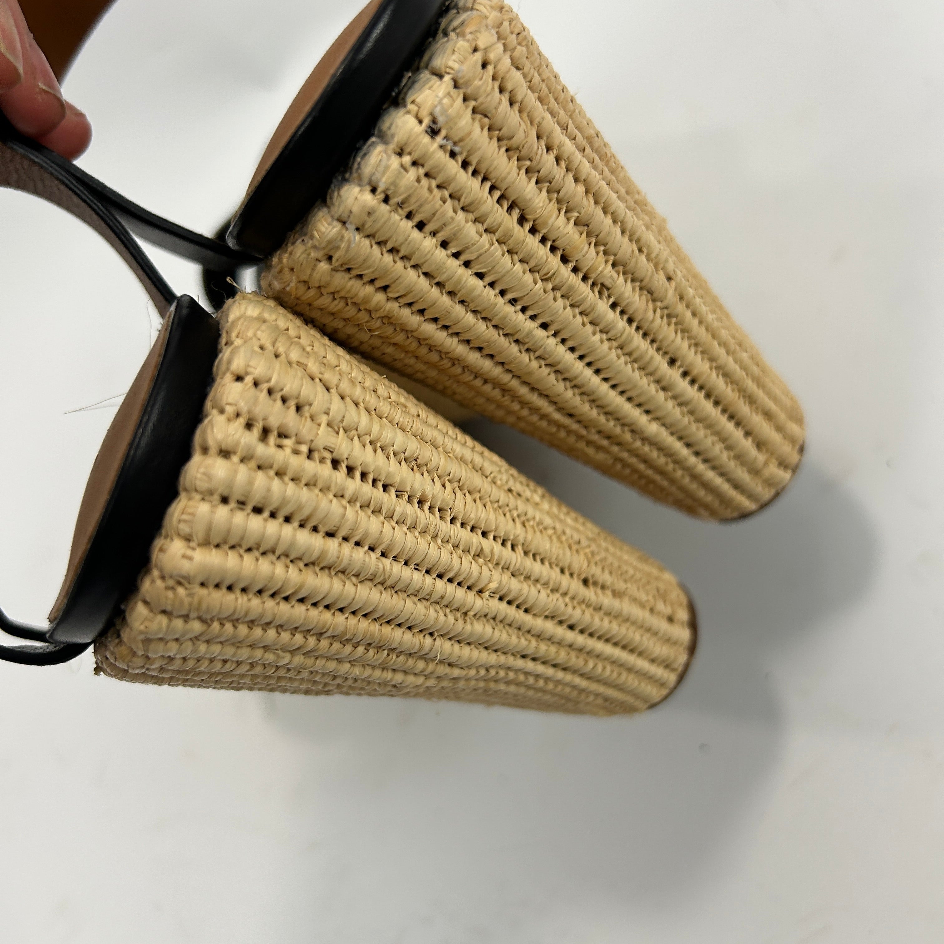 Clergerie New Black Leather & Basketweave Wedge Sandals 38