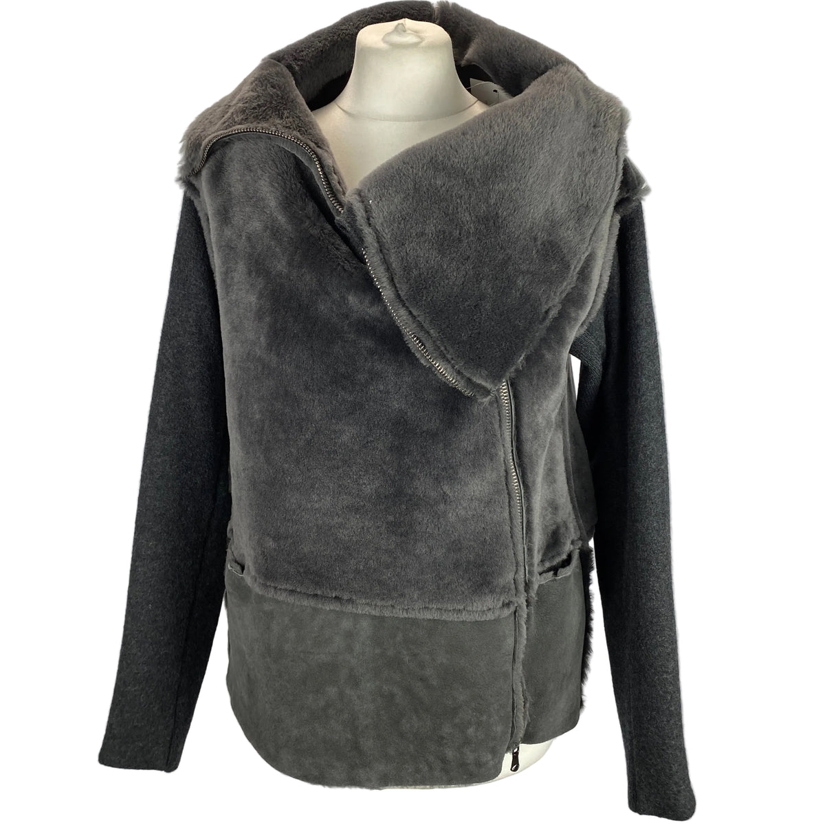Transit New £1010 Charcoal Shearling & Wool Biker Jacket S