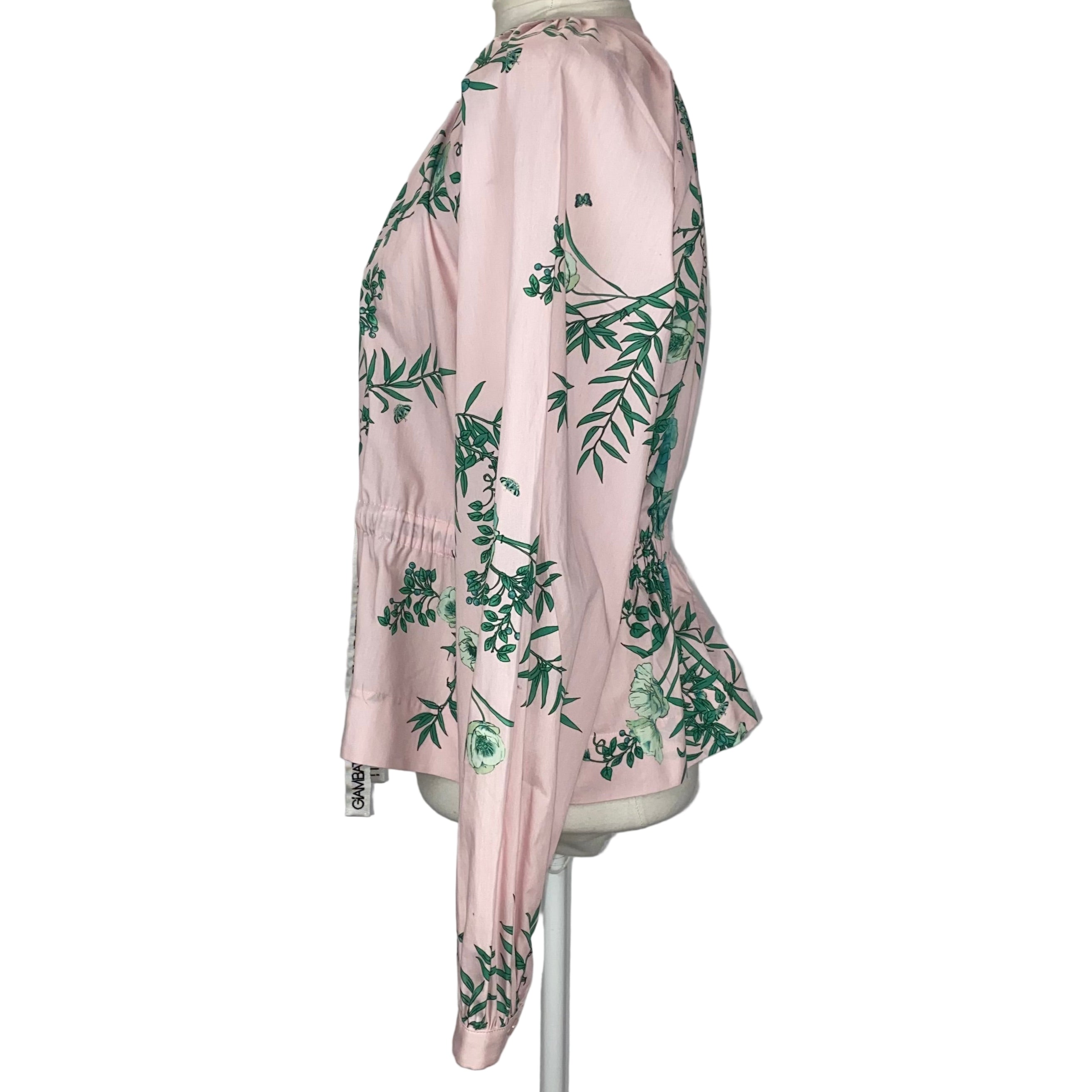 Giambattista Valli £900 Pink & Green Floral Print Cotton Blouse XS