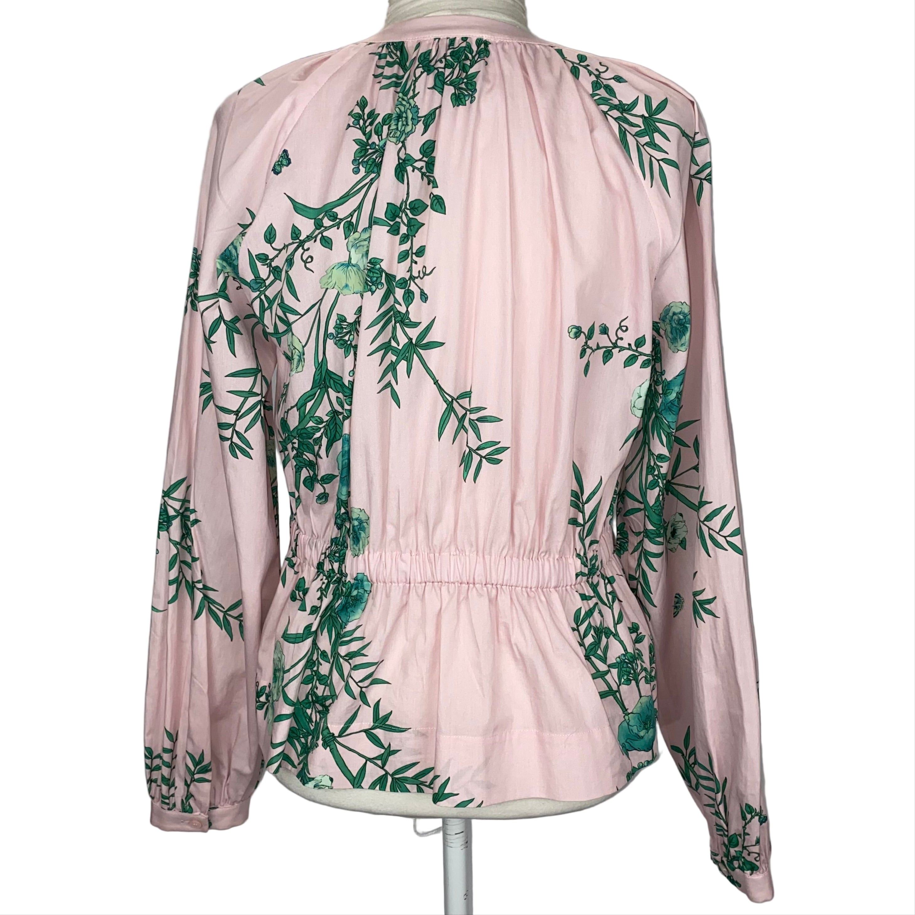 Giambattista Valli £900 Pink & Green Floral Print Cotton Blouse XS