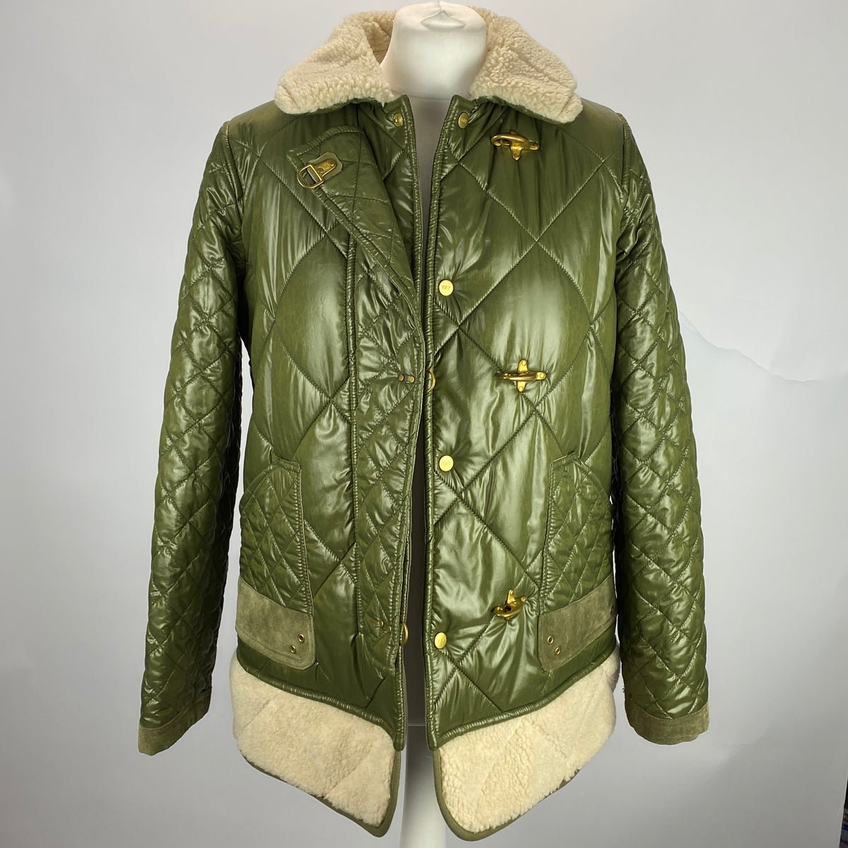 Fay £1100 Sage Quilted Toggle Coat S