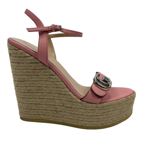 Gucci Baby Pink GG Espadrille Wedge Sandals 38