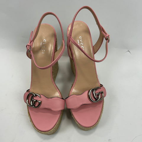 Gucci Baby Pink GG Espadrille Wedge Sandals 38