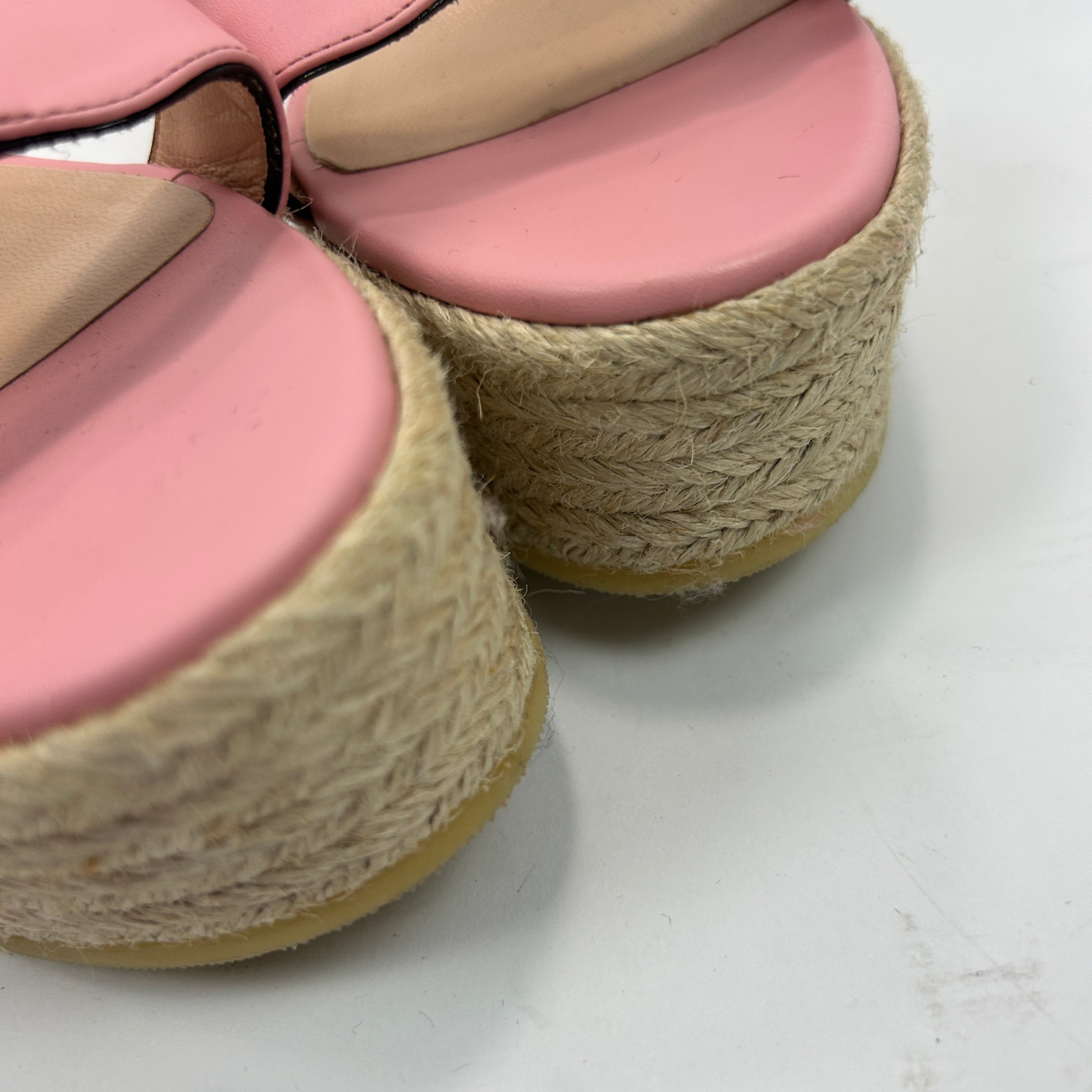 Gucci Baby Pink GG Espadrille Wedge Sandals 38