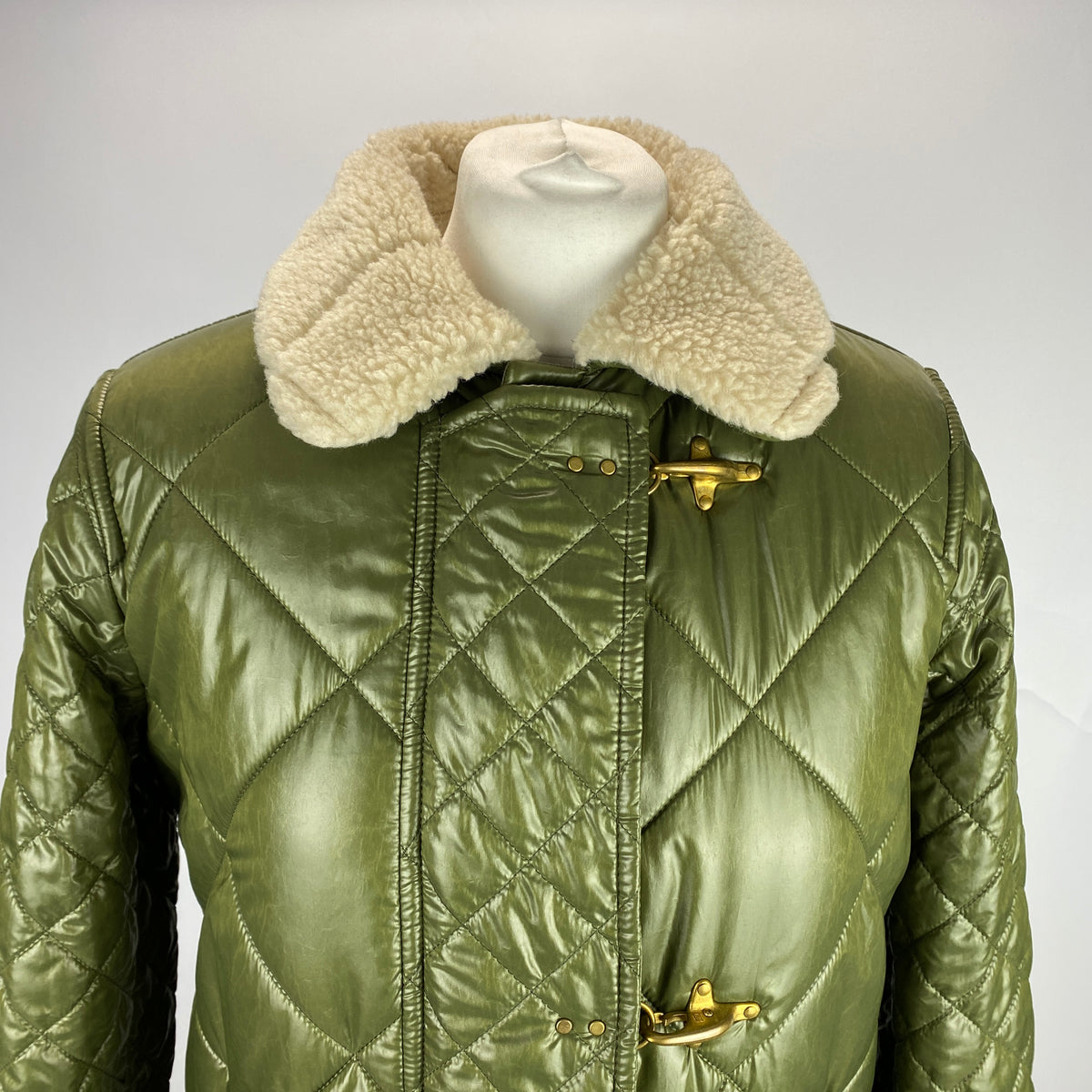 Fay £1100 Sage Quilted Toggle Coat S