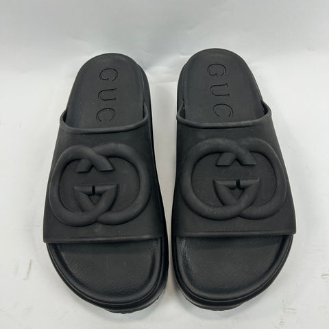Gucci New Black Rubber GG Slides 38