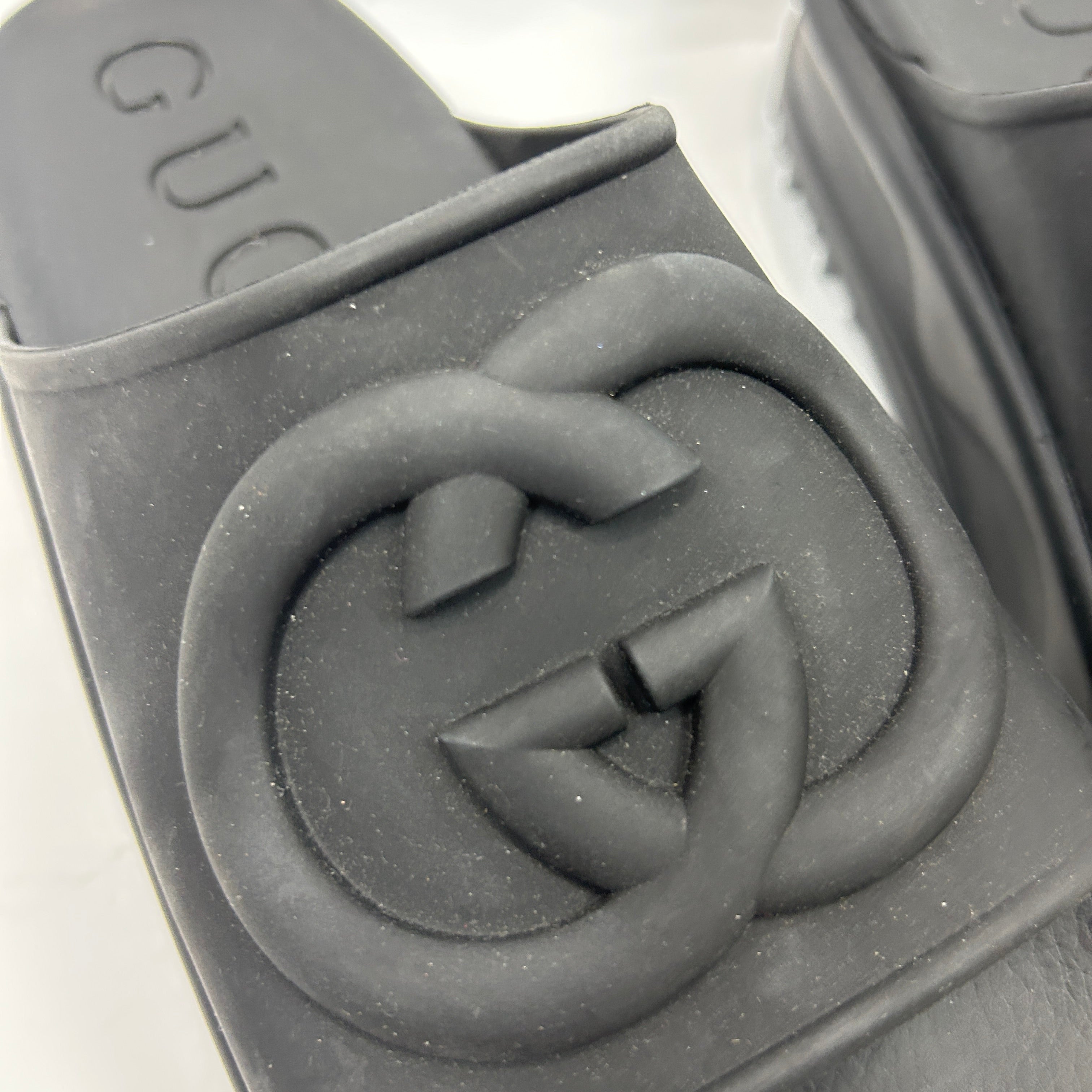 Gucci New Black Rubber GG Slides 38