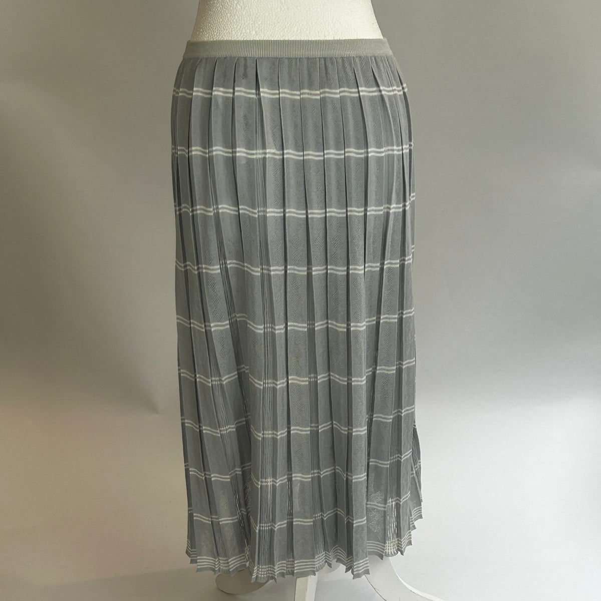 Prada Sky Blue & White Superfine Knit Pleat Midi Skirt S