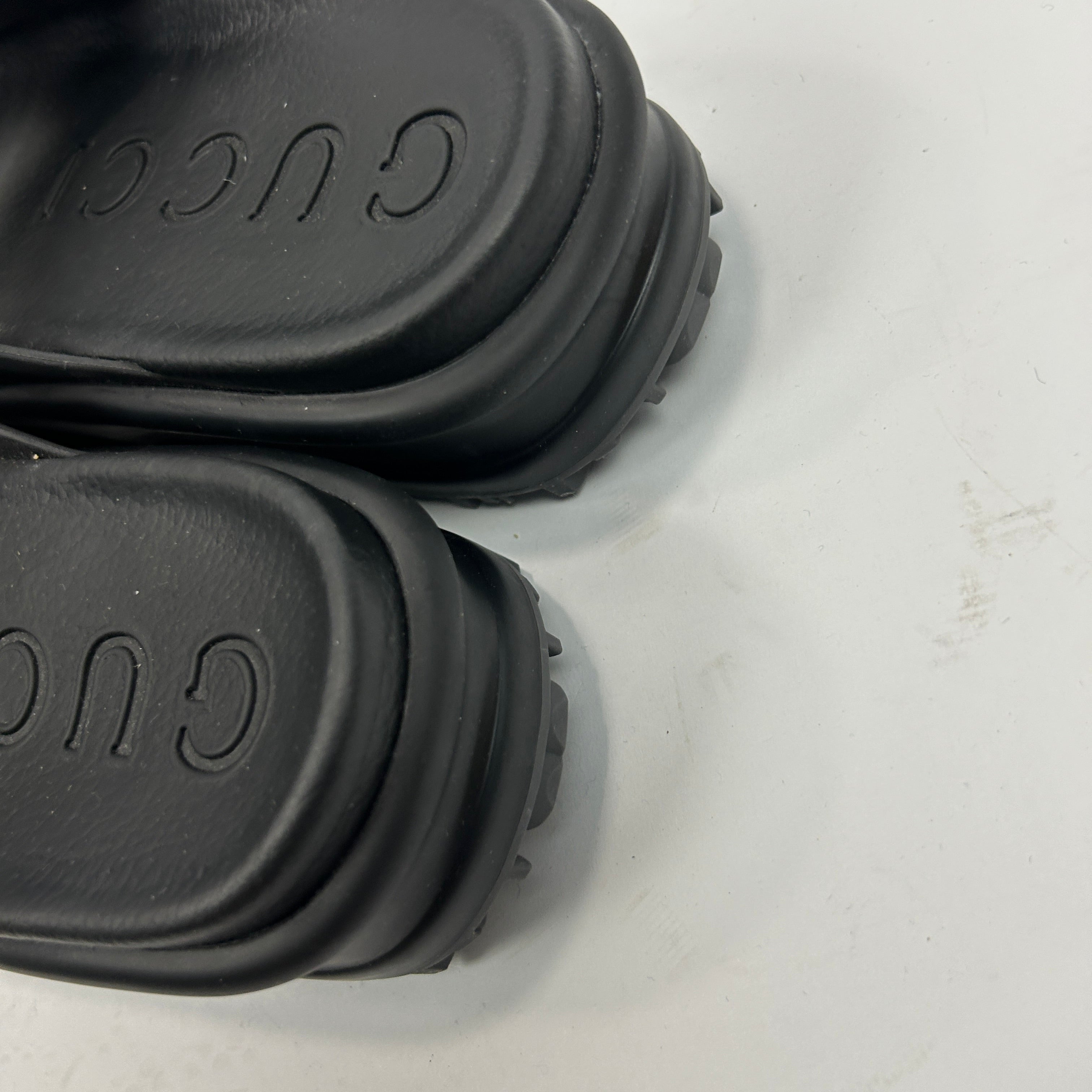 Gucci New Black Rubber GG Slides 38