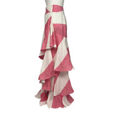 Johanna Ortiz £1481 Pink & Ivory Stripe Line Tabasco Ruffle Skirt S