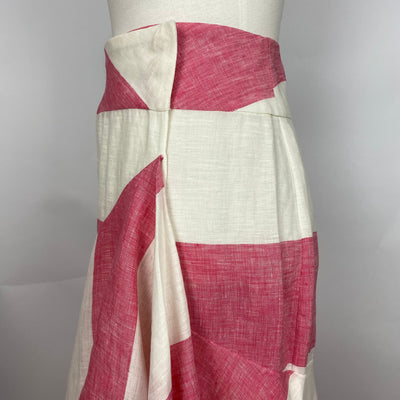 Johanna Ortiz £1481 Pink & Ivory Stripe Line Tabasco Ruffle Skirt S