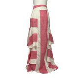 Johanna Ortiz £1481 Pink & Ivory Stripe Line Tabasco Ruffle Skirt S