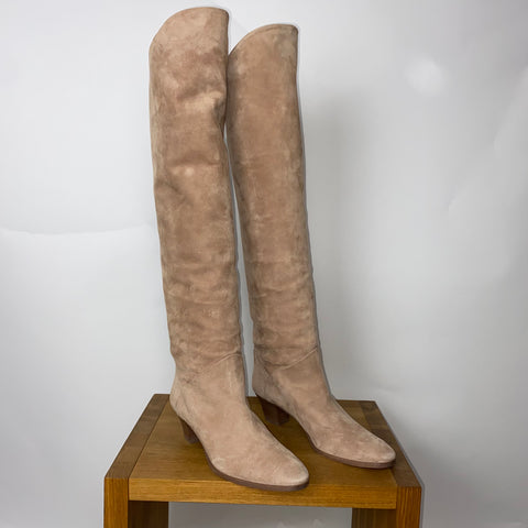 Aquazzura £855 Camel Suede Over The Knee Boots 38